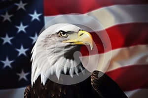 American eagle with USA flag patriotic background. Freedom, patriotism. AI generative.