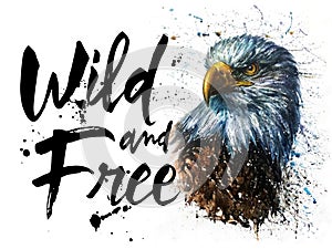 American Eagle watercolor wild and free wildlife print for t-shirt