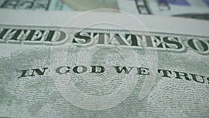 American economy banknote with sign in god we trust. Macro 50 USD finance freedom and investment. Powerful money. The