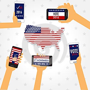 American election 2016 with smart phone vector. illustration EP