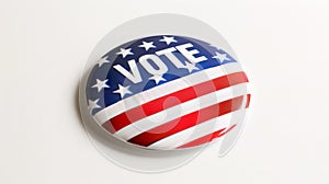 American election badge with "VOTE" text and American flag design. Isolated on white background. Concept of electoral