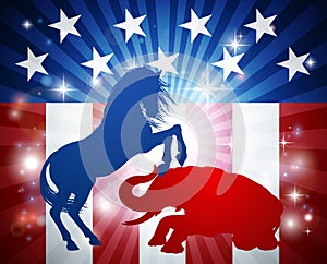 American Election Concept Democrat Donkey Beating Republican Elephant