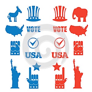 American Elections icon set. Republican elephant and Democratic