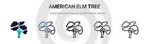 American elm tree icon in filled, thin line, outline and stroke style. Vector illustration of two colored and black american elm