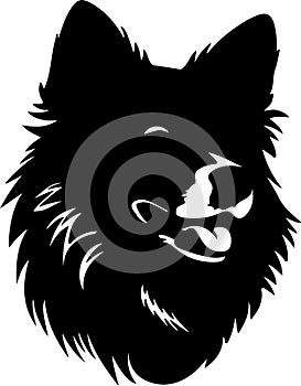 American Eskimo Dog Black Silhouette Generative Ai