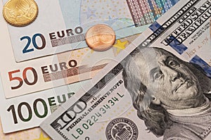 American and euro banknotes