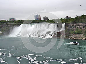 American Falls and Niagara River on Gloomy Day, Niagara Falls, Ontario, Canada