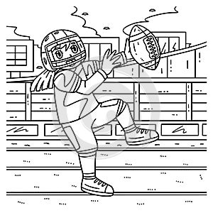 American Female Player Catching Football Coloring