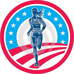 American Female Triathlete Marathon Runner Circle