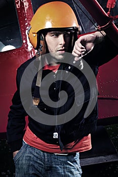 American Fighter Pilot looking on the sky