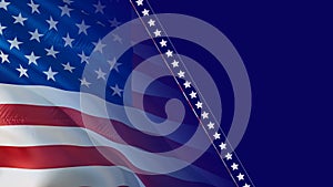 American flag. 3d United States American Flag half blue background. US American Flags Close Up, 3d rendering. US US Flag Motion HD