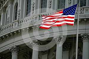 American Flag Against Capitol Dome