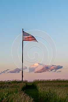 American flag against an evening sky Minnesota, USA