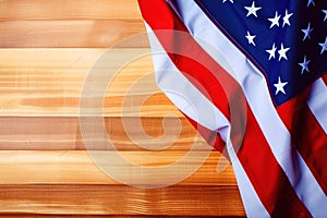 American Flag for the America\'s 4th of July Celebration over a wooden background