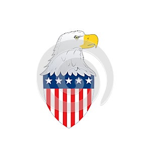 American Flag Badge Shield with eagle facing side with American stars and stripes flag on isolated white background