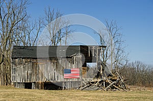 American Flag on Barn