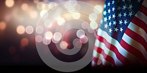 American flag with bokeh background