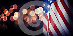 American flag with bokeh background