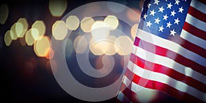 American flag with bokeh background