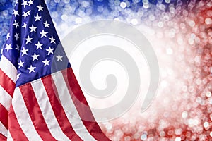 American flag and bokeh background