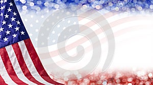 American flag and bokeh background