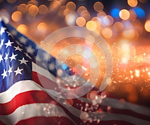 American flag and bokeh background with copy space for American holiday