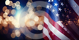 American flag bokeh background. United States of America flag.