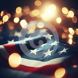 american flag bokeh background, veterans day background. ai generative