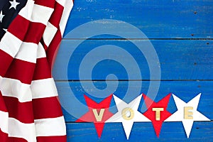 American flag border on rustic wood VOTE sign