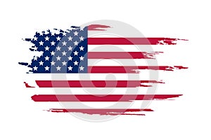 American flag. Brush painted flag of USA. Hand drawn style illustration with a grunge effect and watercolor. American flag with