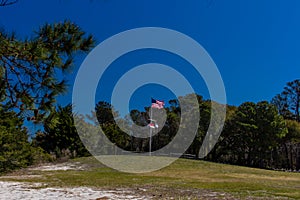 American Flag at Carolina Beach State Park Marina on the South end of Snows Cut in North Carolina