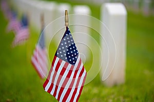 An American flag at cemetery on holiday