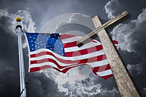 American flag with a christian cross
