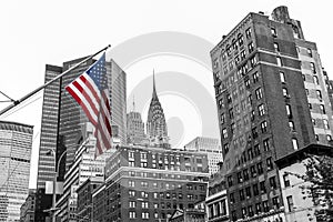 American flag colored New York City USA Skyline Black and White