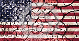 American flag on cracked ground background