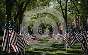 American Flag display commemorating national holiday happy memorial day. Ai generative