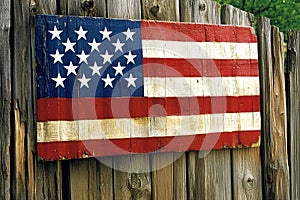 American flag on old wooden fence background. American flag on wooden fence photo