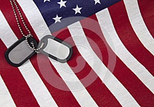American flag with dog tags
