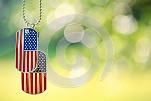 American flag dog tags hanging outside