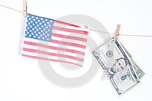American flag and dollars hanging on a rope, Memorial Day or 4t