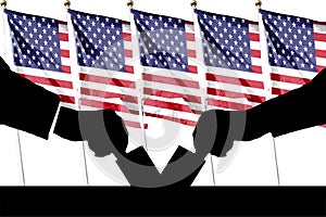 American flag and election vote silhouette composition. Describe the 2024 US election situation and results.