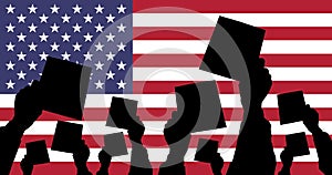 American flag and election vote silhouette composition. Describe the 2024 US election situation and results.