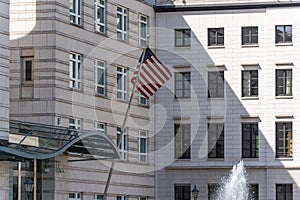 American flag on the embassy building in Berlin