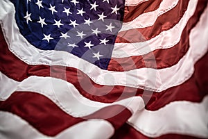 American flag with embroided stars on the blue,red and white stripes