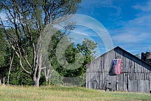 American Flag On Farm Barn