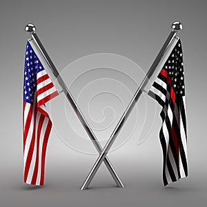 American flag and Firefighter flag