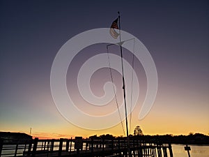 American flag Florida kings bay nature coast fishing pier sunset