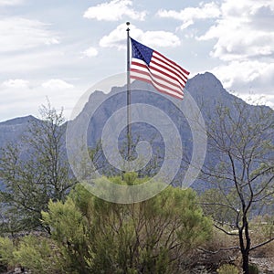 American Flag flying at Red Rock Conservation Area, Nevada USA