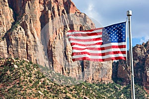 American Flag flying in Zion Park