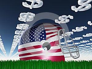 American FLag Football Helmet with Dollar Symbol Clouds